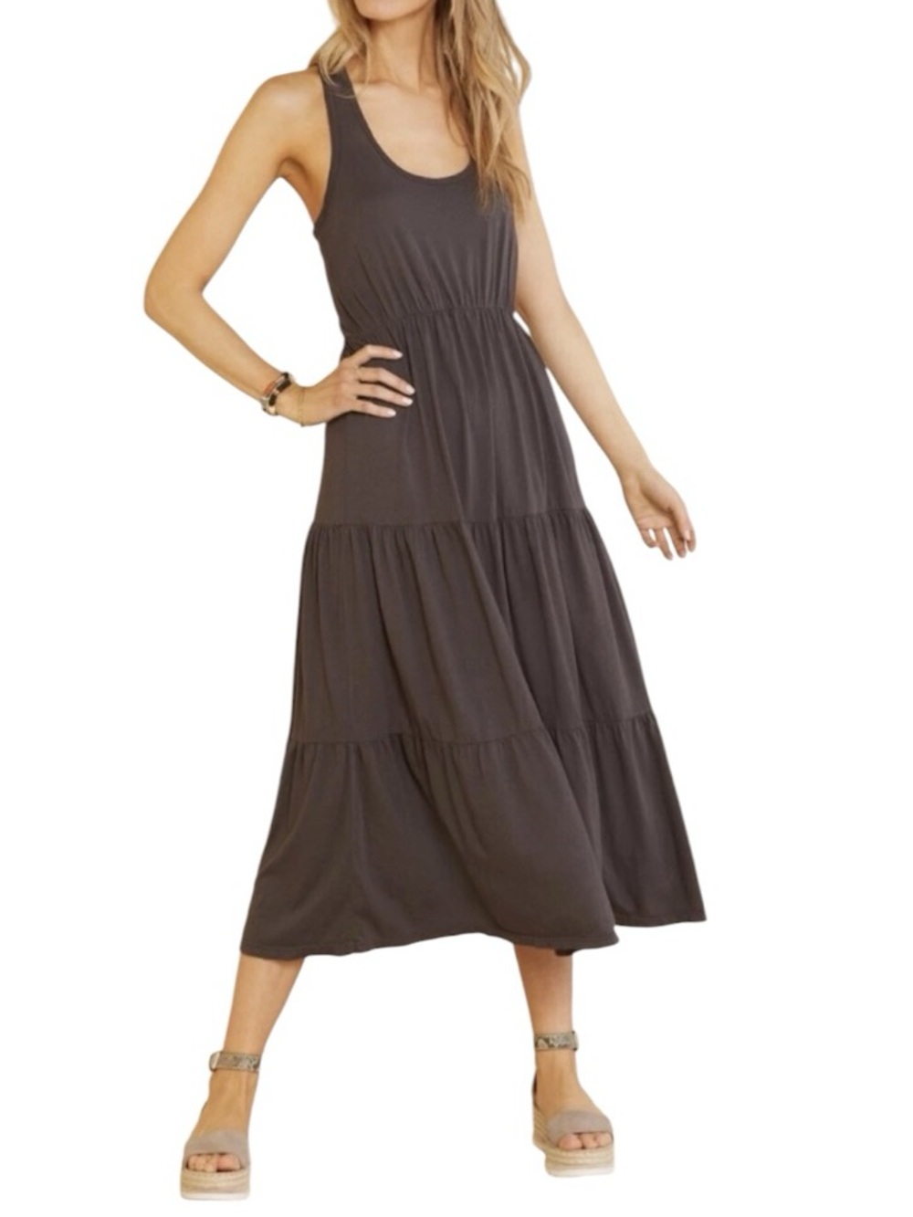 Sundry The Malibu Racerback Tiered Sleeveless Maxi Dress‎ Grey Size Small 4-6